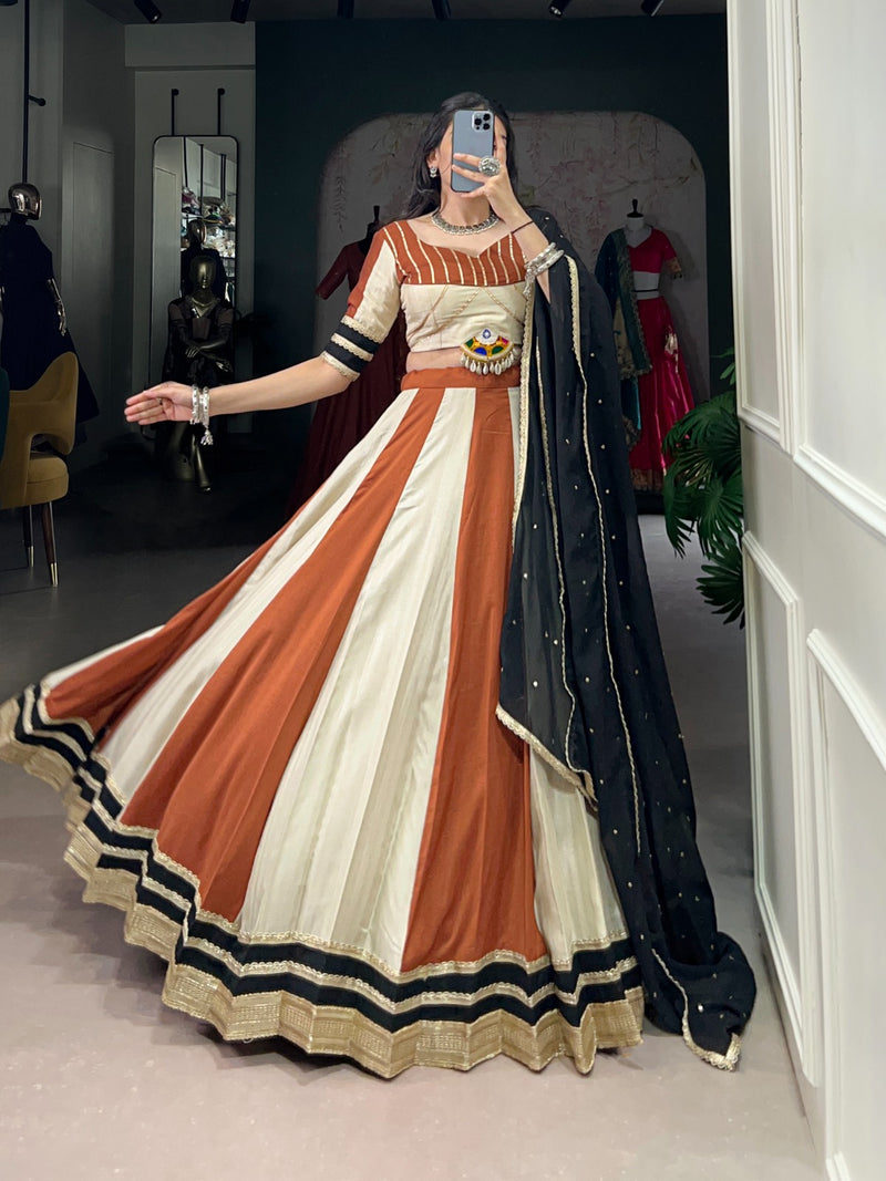 Womenline Cream Color Pure Chinon Navratri Lehenga Choli