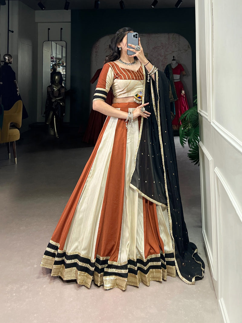 Womenline Cream Color Pure Chinon Navratri Lehenga Choli
