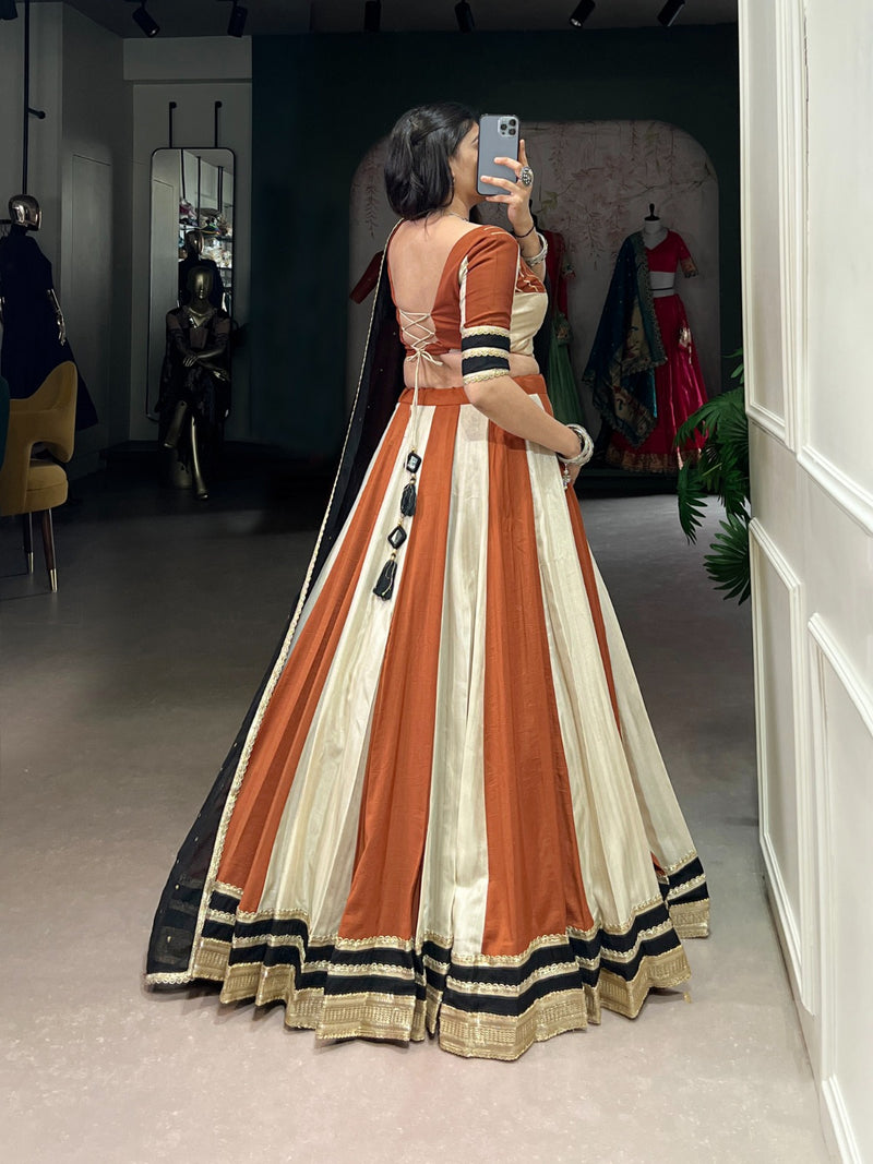 Womenline Cream Color Pure Chinon Navratri Lehenga Choli