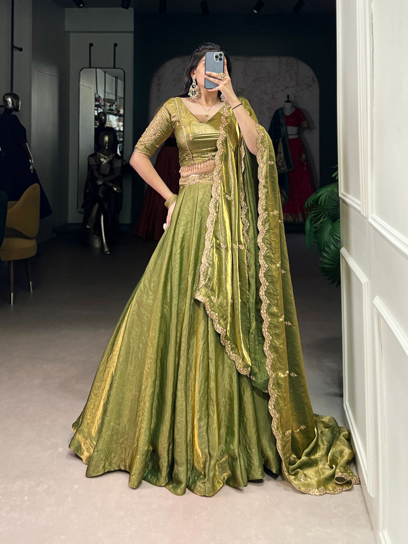 Womenline Mehndi Color Fendi Pastel Lehenga Choli