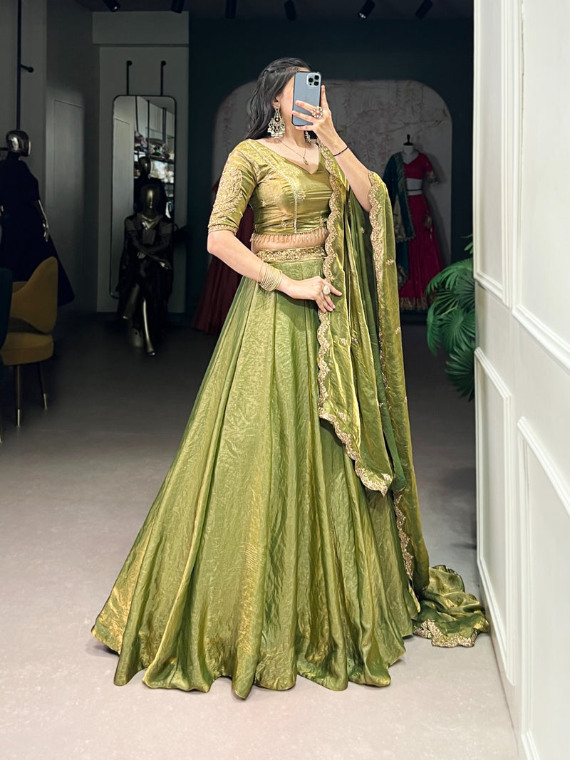 Womenline Mehndi Color Fendi Pastel Lehenga Choli
