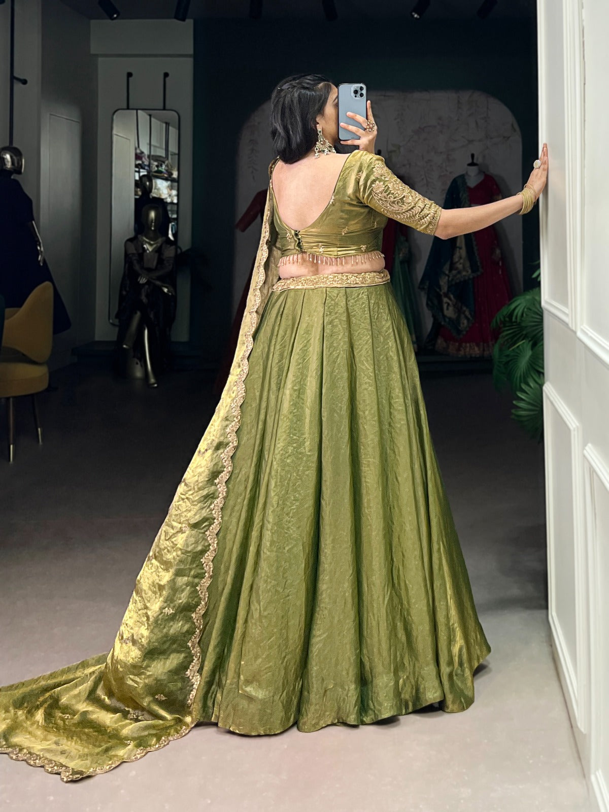Womenline Mehndi Color Fendi Pastel Lehenga Choli