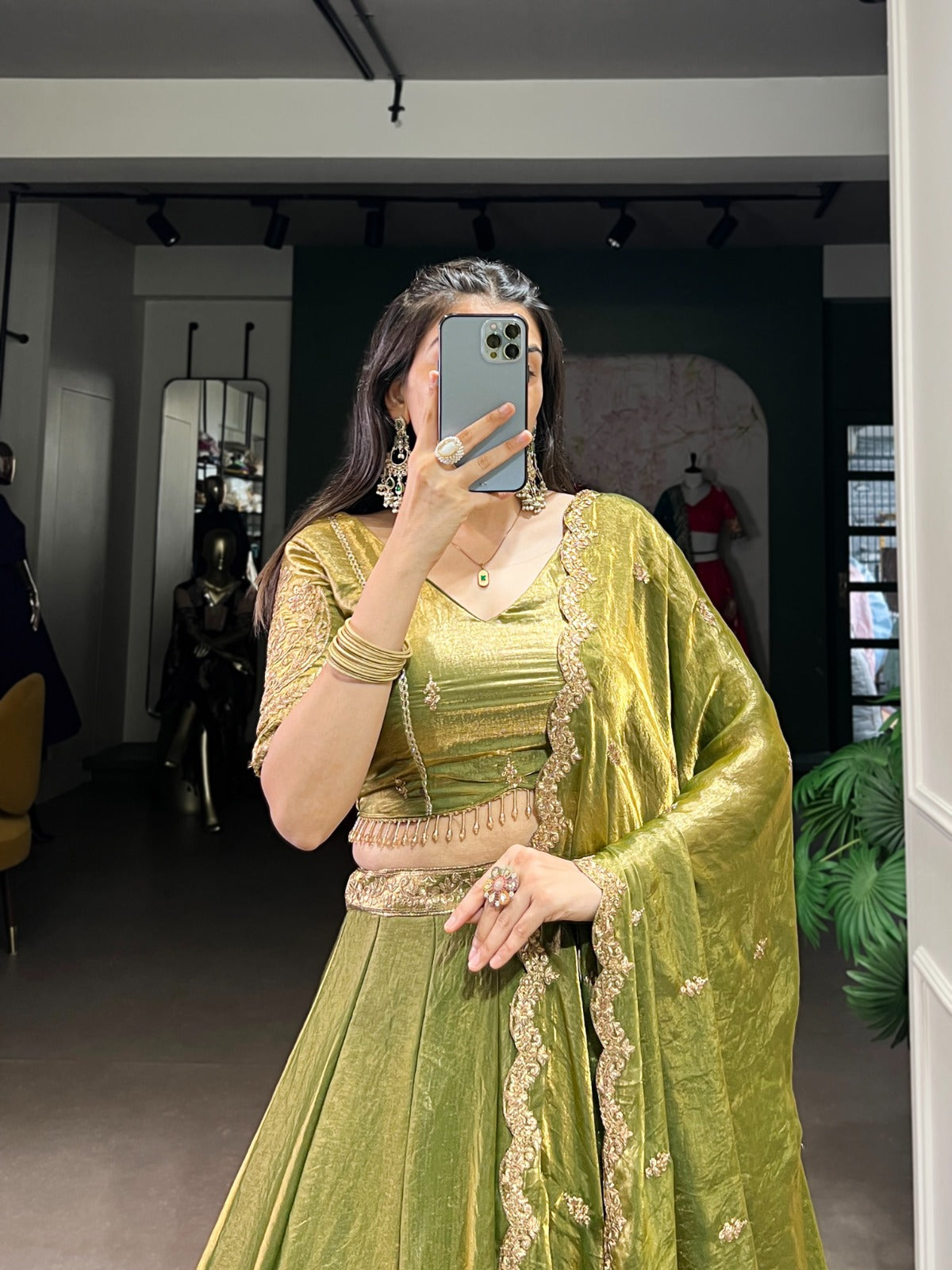 Womenline Mehndi Color Fendi Pastel Lehenga Choli