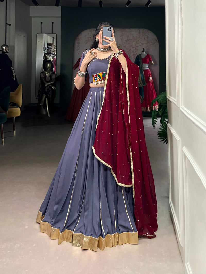 Womenline Onion Color Rayon Embossed Navratri Lehenga Choli