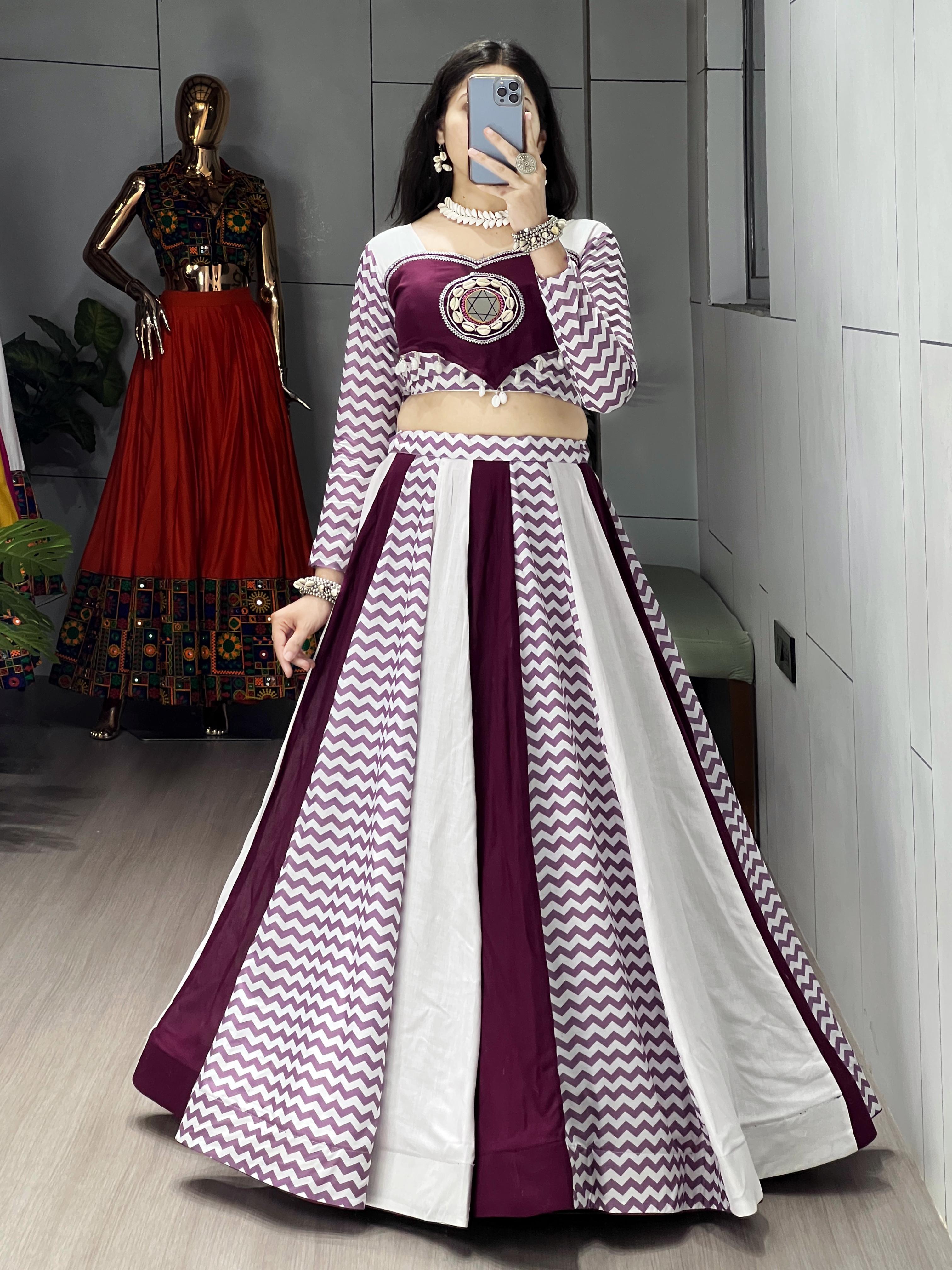 Womenline White Wine Color Pure Rayon Cotton Navratri Lehenga Choli