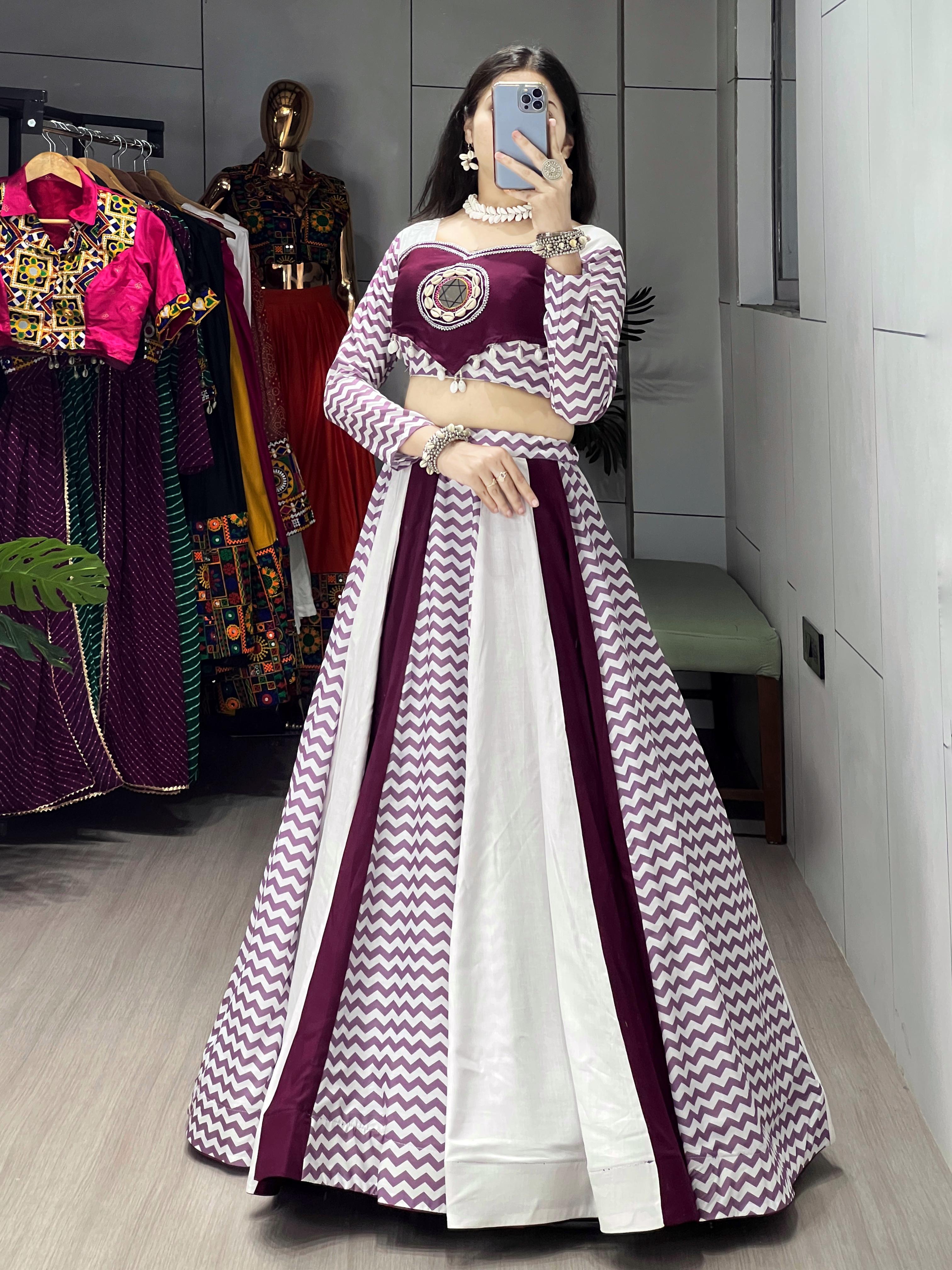 Womenline White Wine Color Pure Rayon Cotton Navratri Lehenga Choli