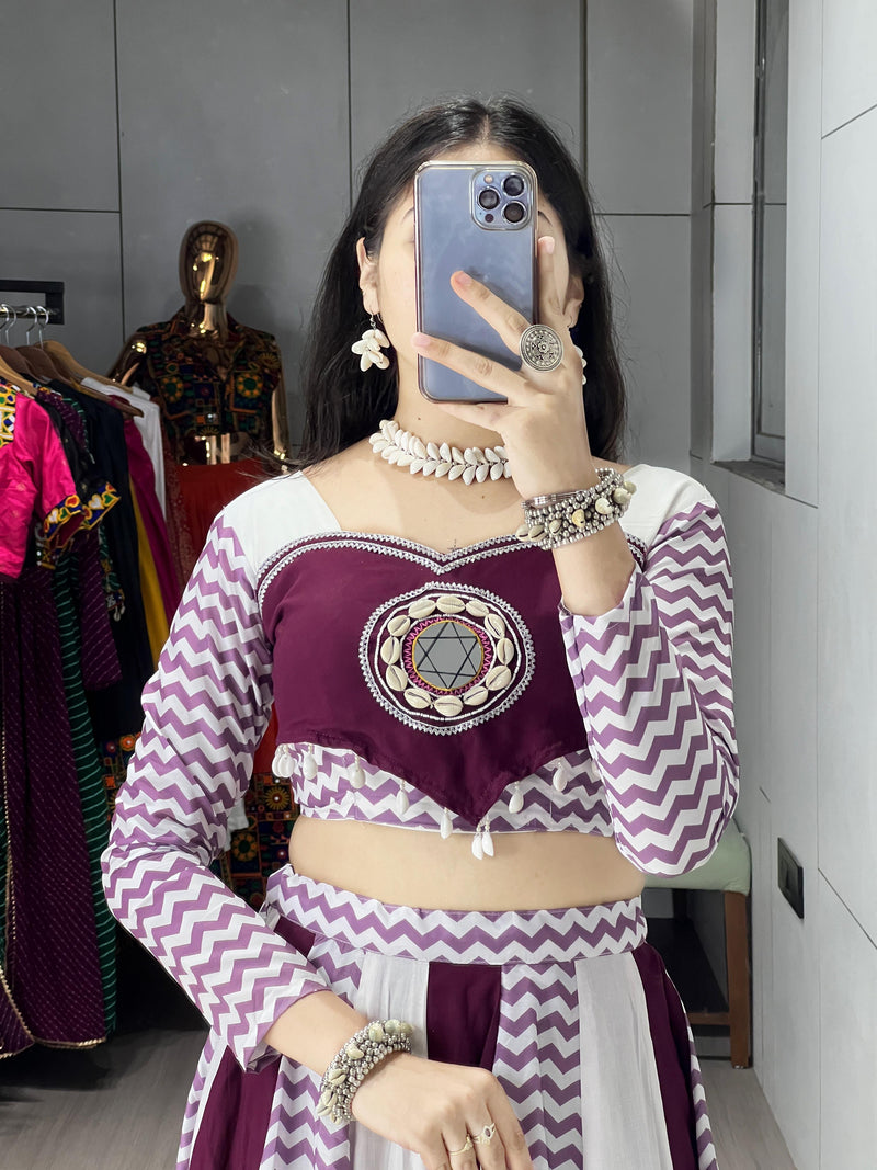 Womenline White Wine Color Pure Rayon Cotton Navratri Lehenga Choli