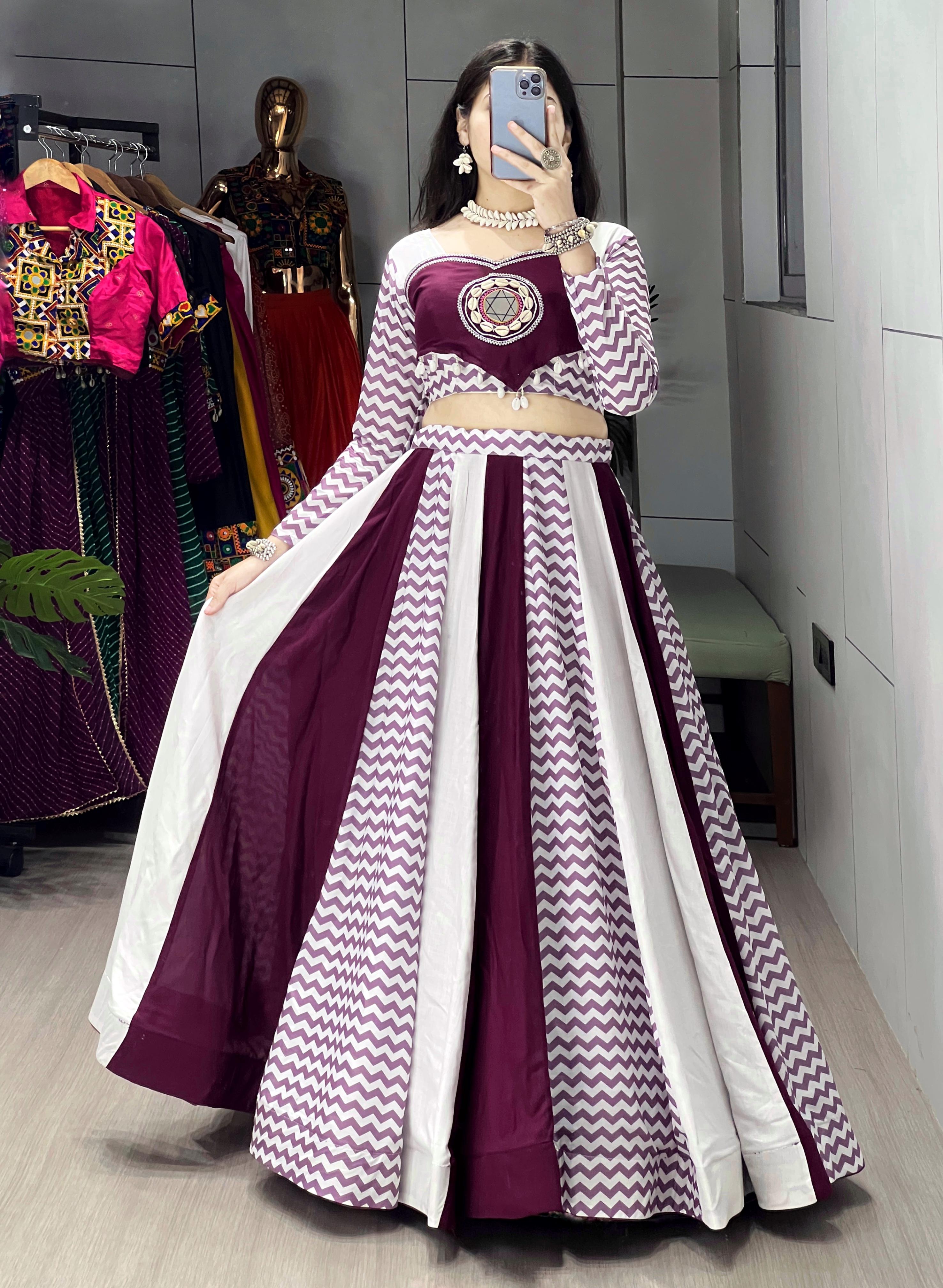 Womenline White Wine Color Pure Rayon Cotton Navratri Lehenga Choli