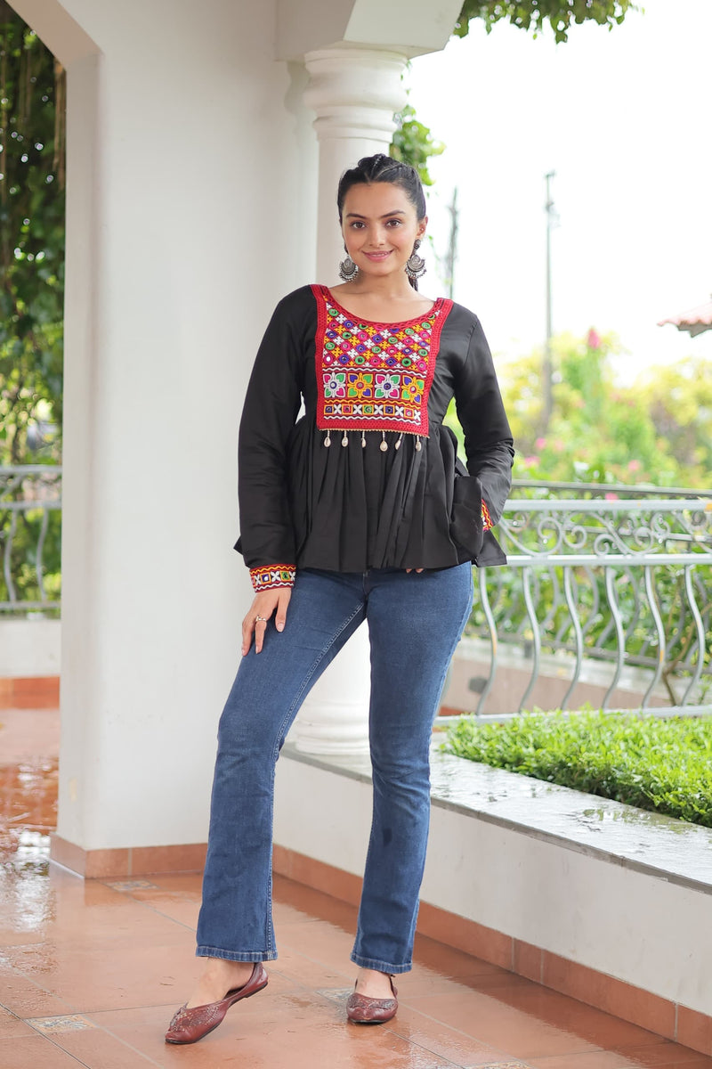 Womenline Black Color Roman Gamthi Work Tunic
