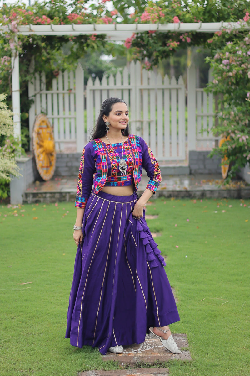 Womenline Elegant Purple Mirror Work Navratri Lehenga With Jacket Style Blouse