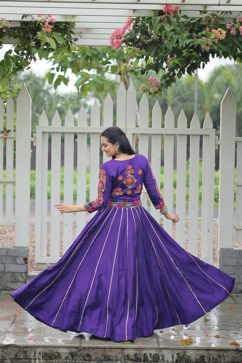 Womenline Elegant Purple Mirror Work Navratri Lehenga With Jacket Style Blouse