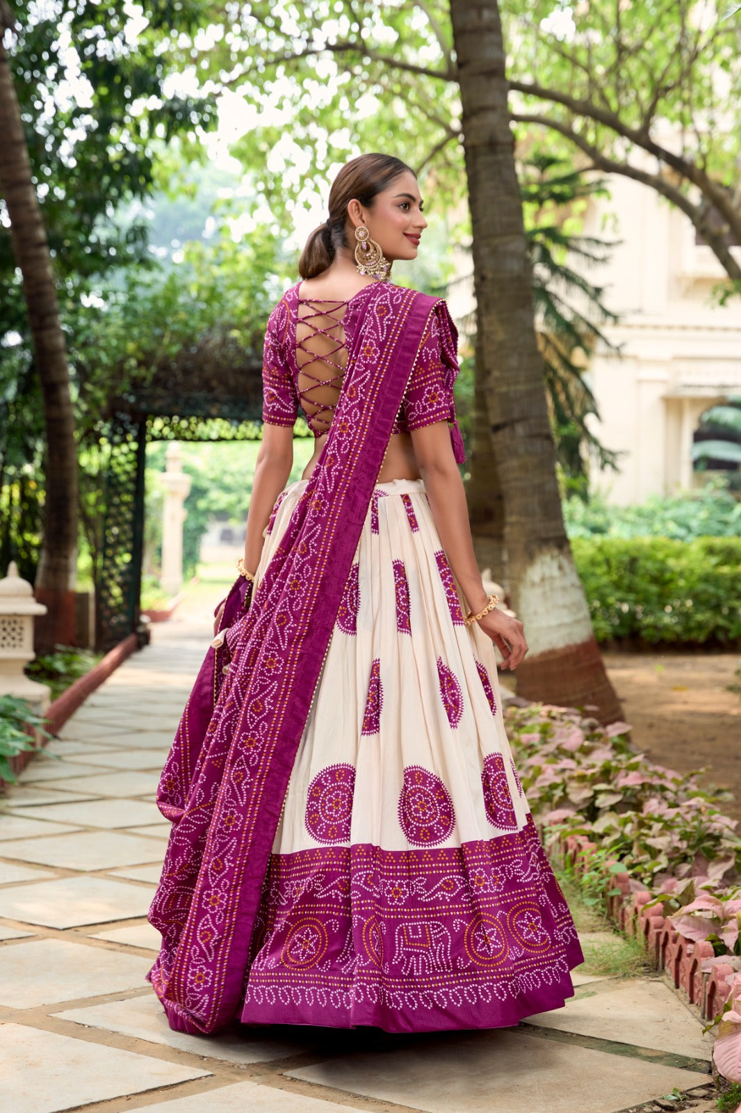 Womenline Wine Color Tussar Silk Bandhej Printed Lehenga Choli