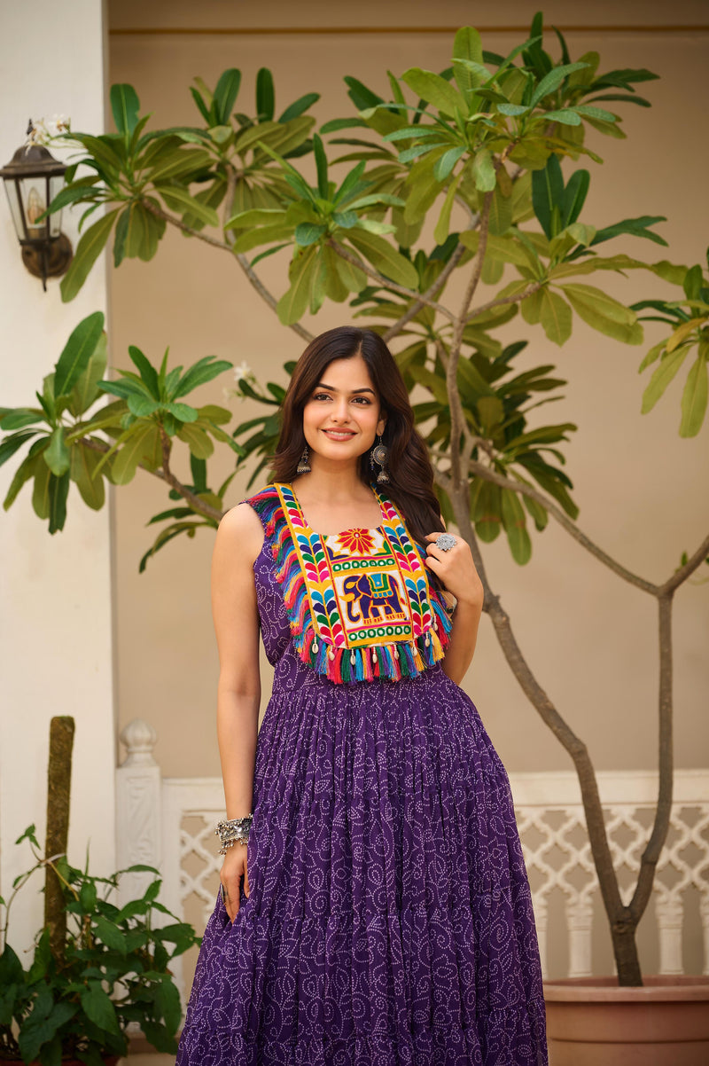 Womenline Purple Color Georgette Navratri Gown