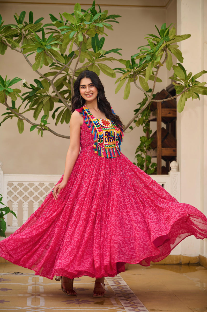 Womenline Pink Color Georgette Navratri Gown