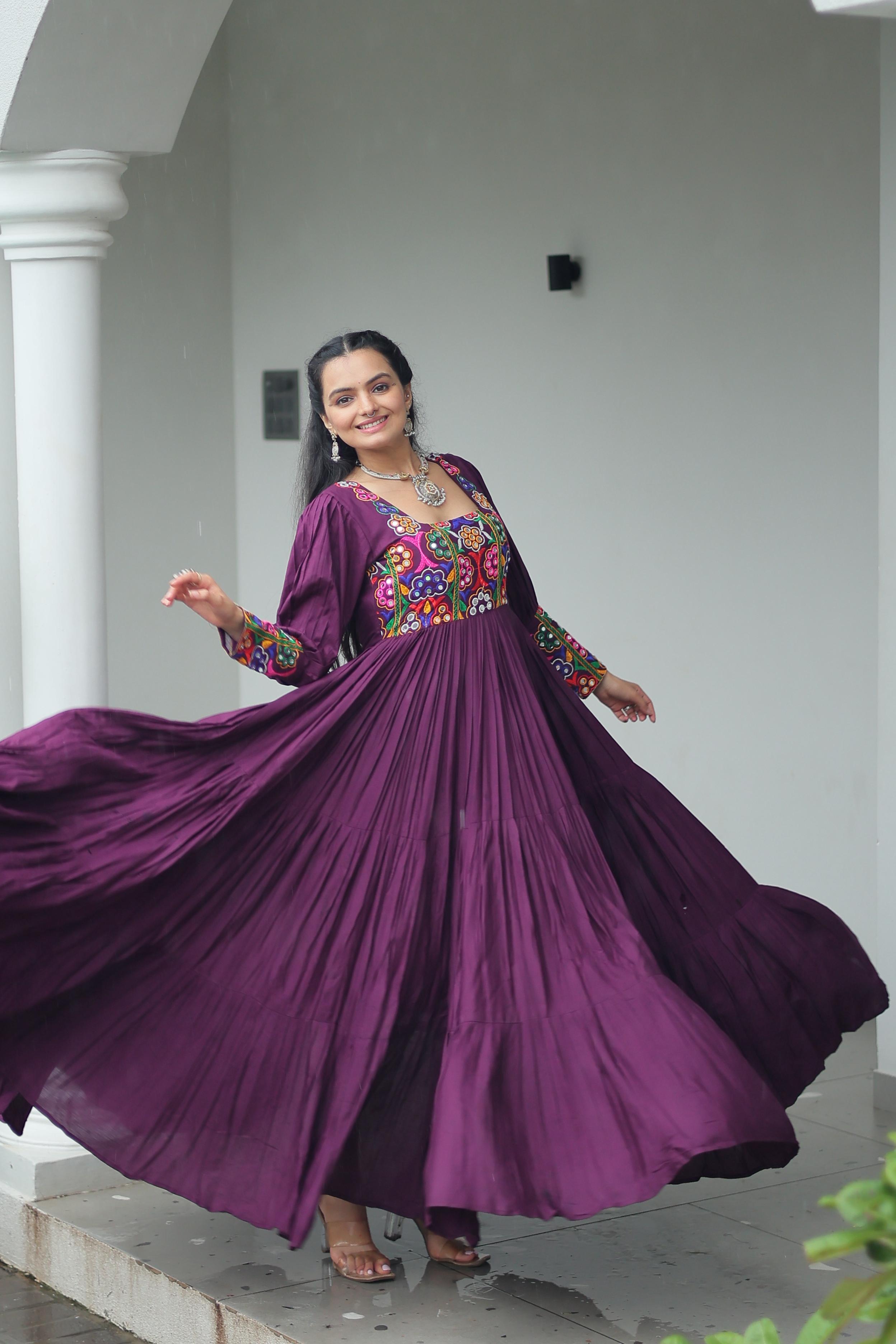 Womenline Wine Color Rayon Navratri Gown