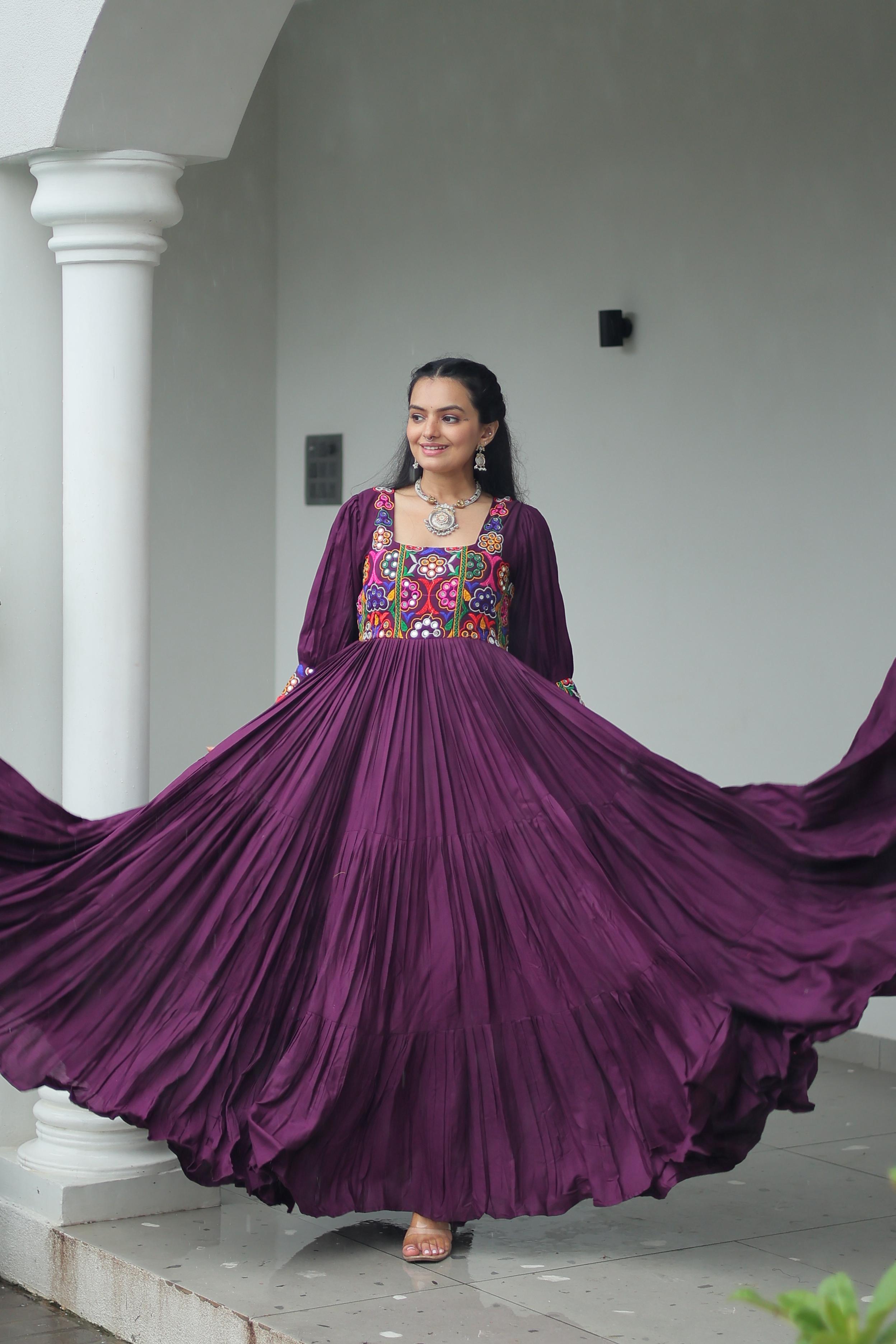 Womenline Wine Color Rayon Navratri Gown