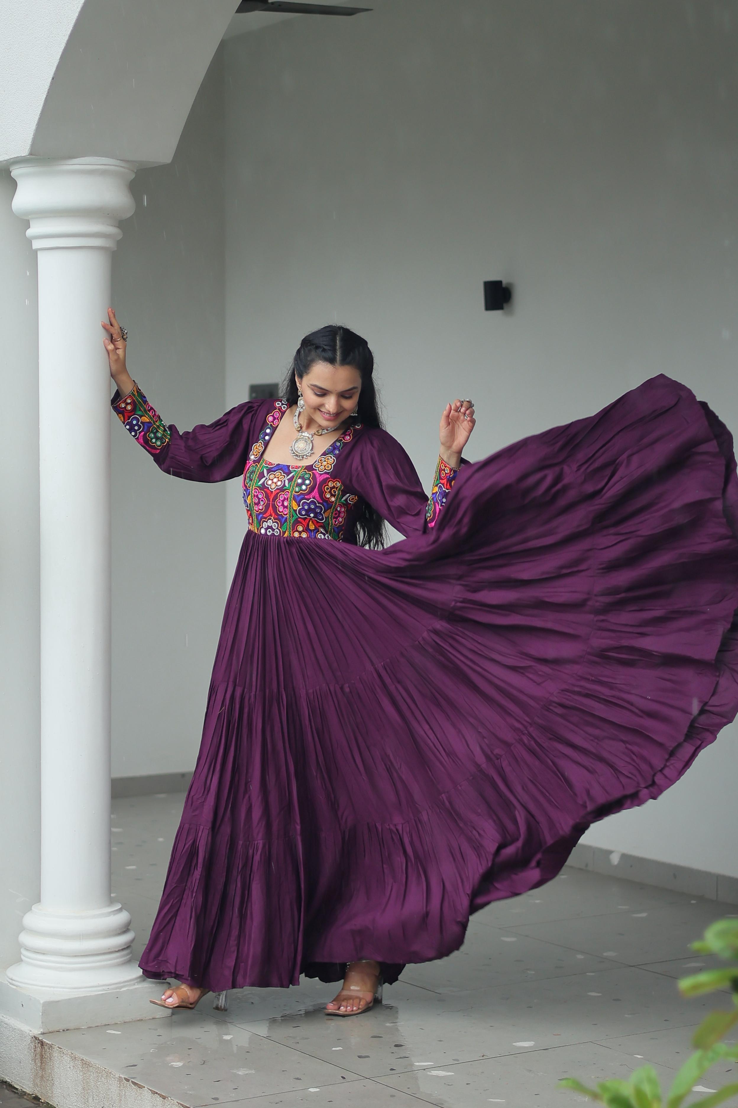 Womenline Wine Color Rayon Navratri Gown