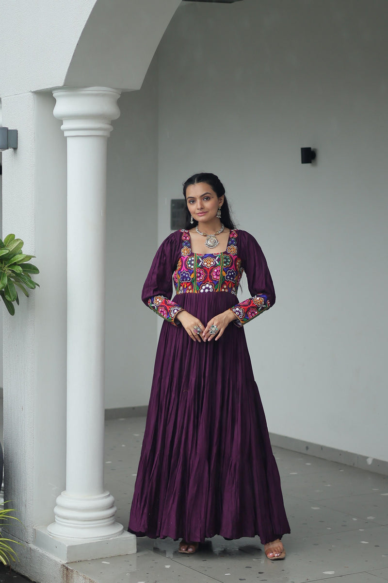 Womenline Wine Color Rayon Navratri Gown