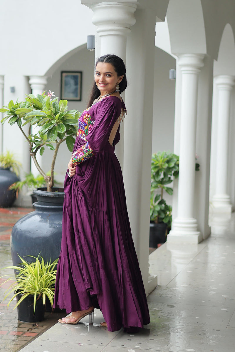 Womenline Wine Color Rayon Navratri Gown