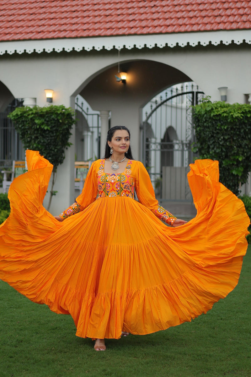 Womenline Yellow Color Rayon Navratri Gown