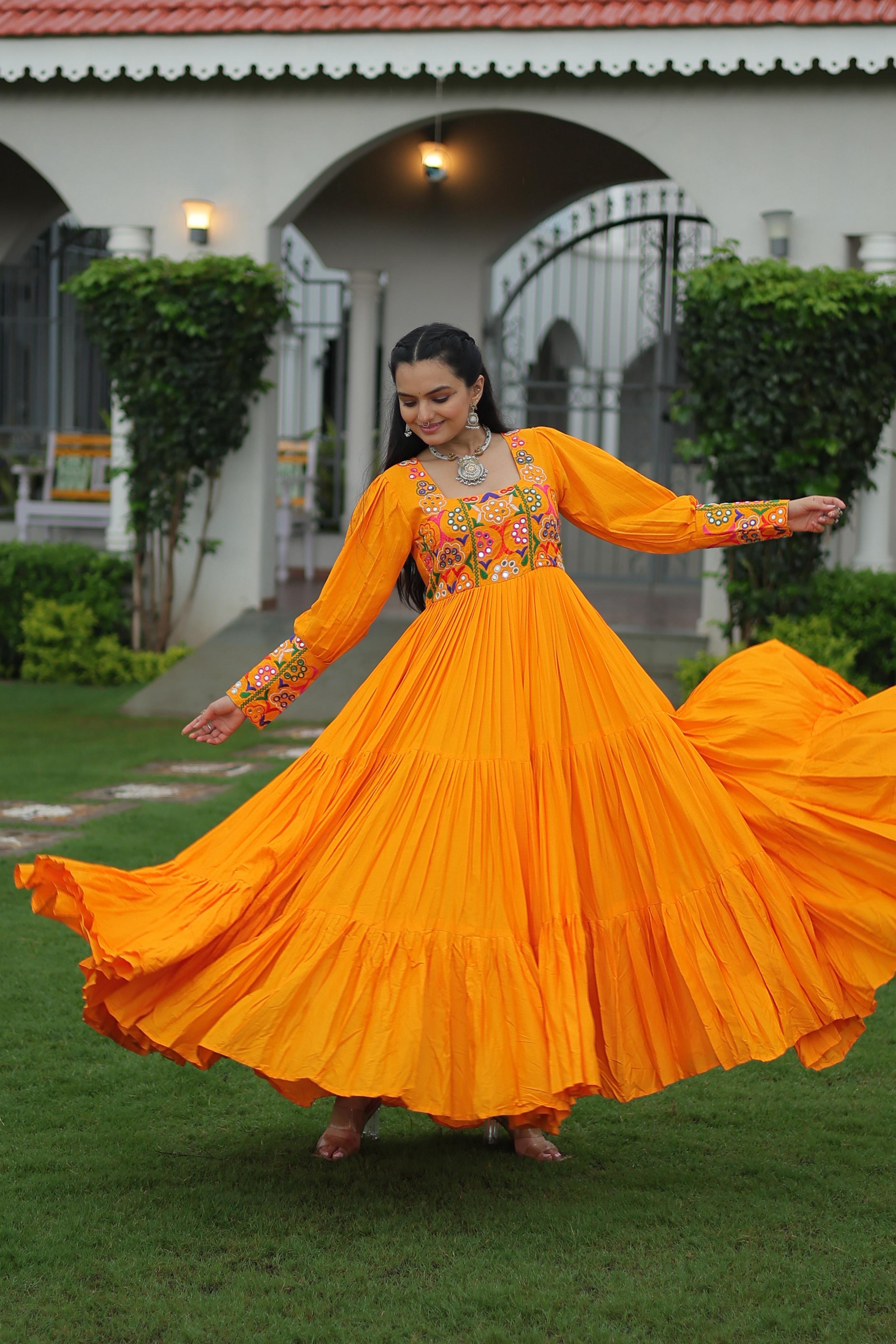 Womenline Yellow Color Rayon Navratri Gown