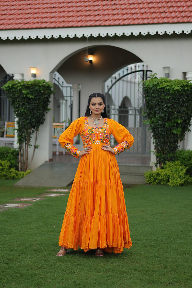 Womenline Yellow Color Rayon Navratri Gown