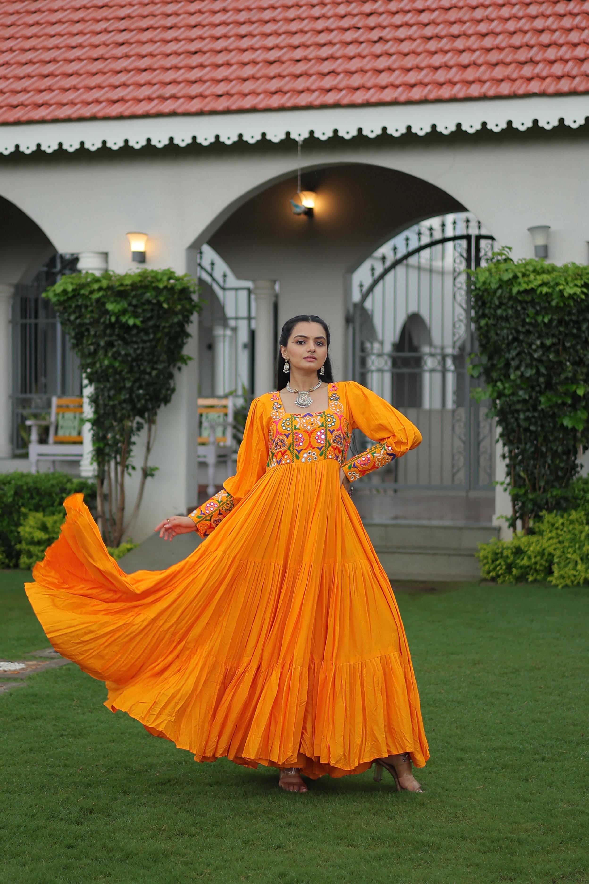 Womenline Yellow Color Rayon Navratri Gown