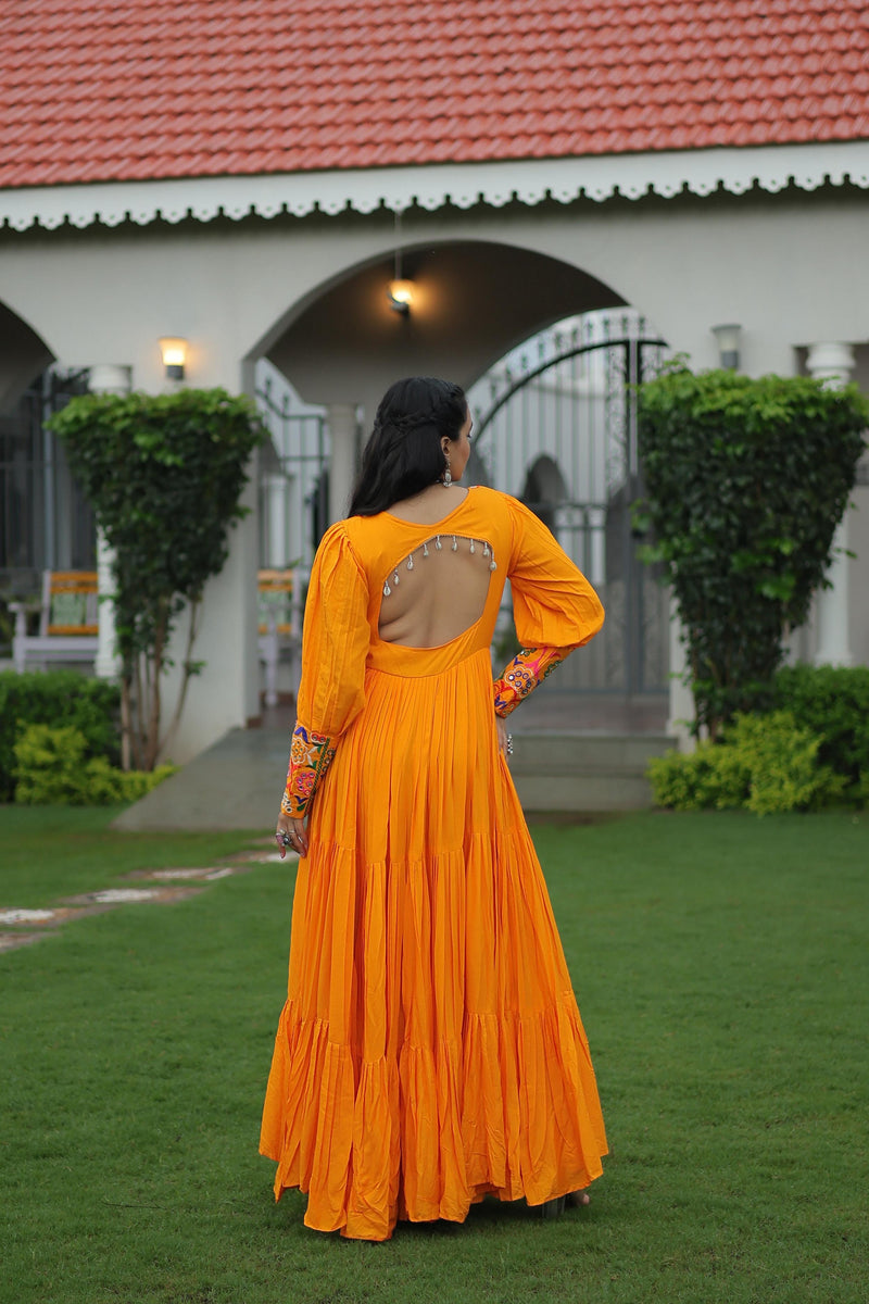 Womenline Yellow Color Rayon Navratri Gown