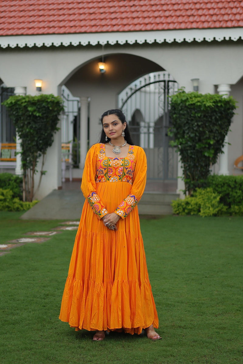 Womenline Yellow Color Rayon Navratri Gown