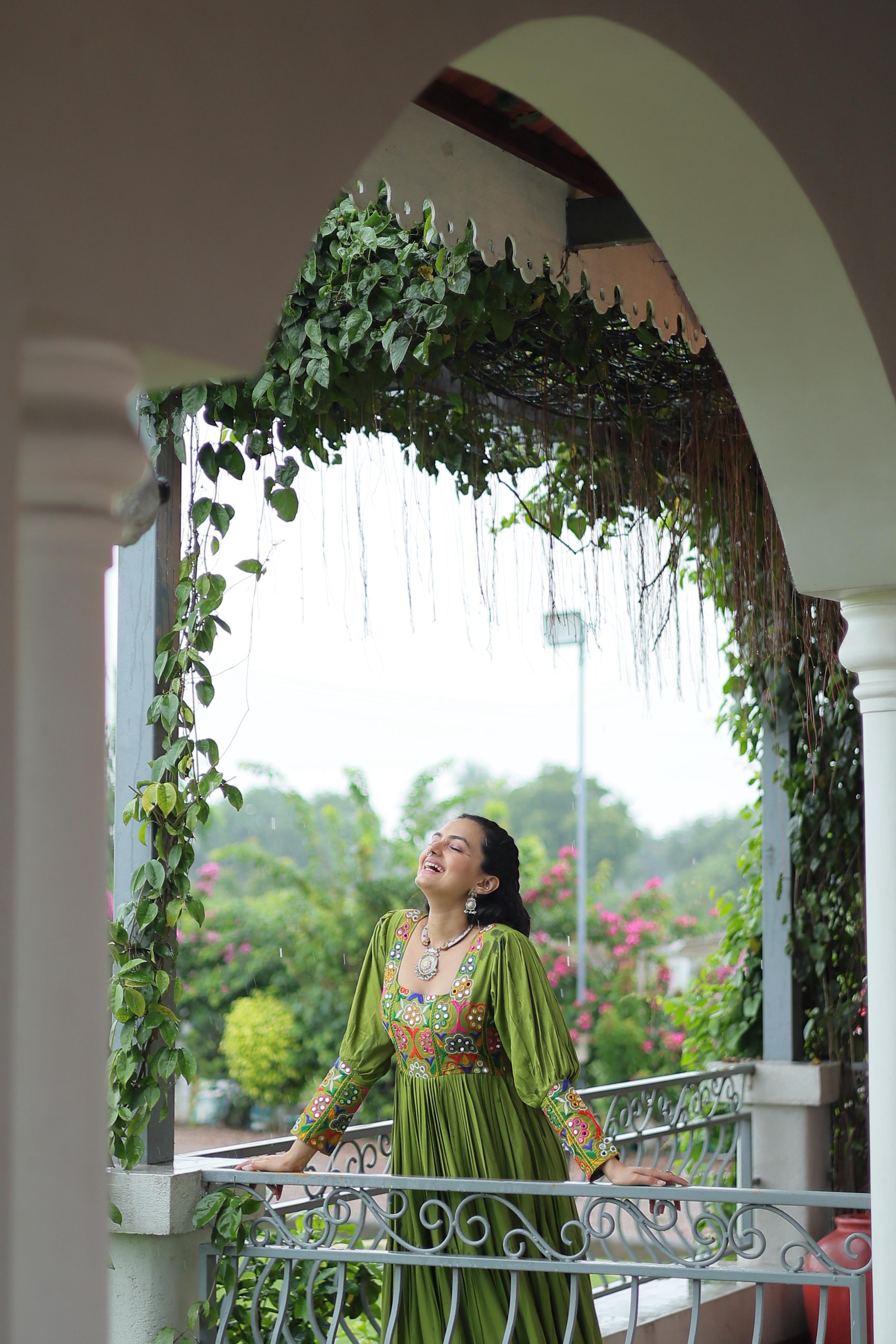 Womenline Parrot Green Color Rayon Navratri Gown