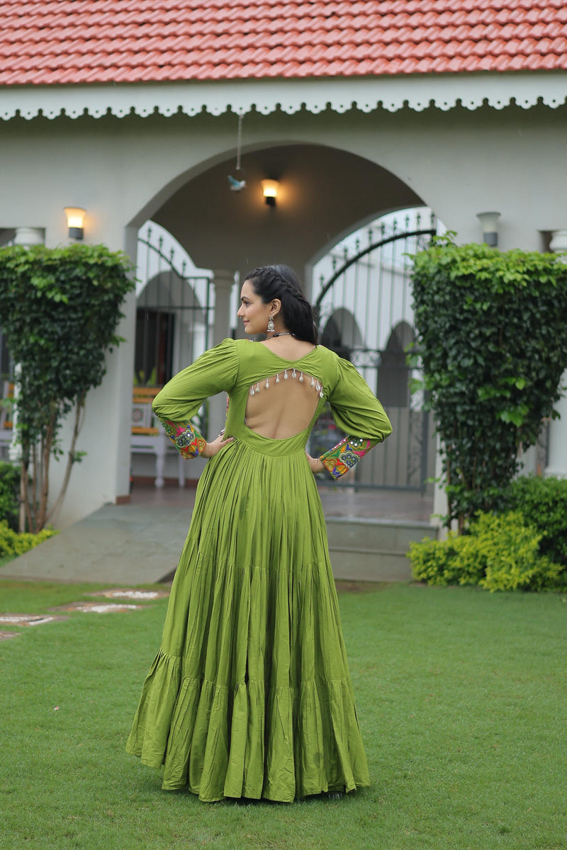 Womenline Parrot Green Color Rayon Navratri Gown