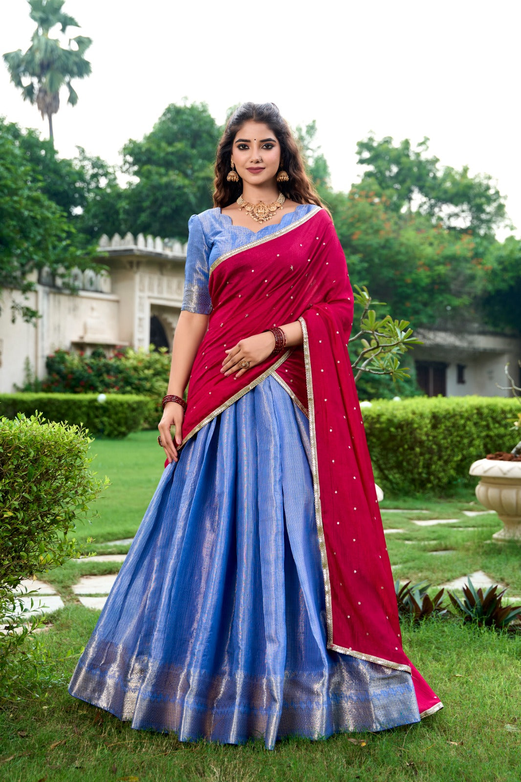 Womenline Royal blue Color Kanchipuram Lehenga Choli