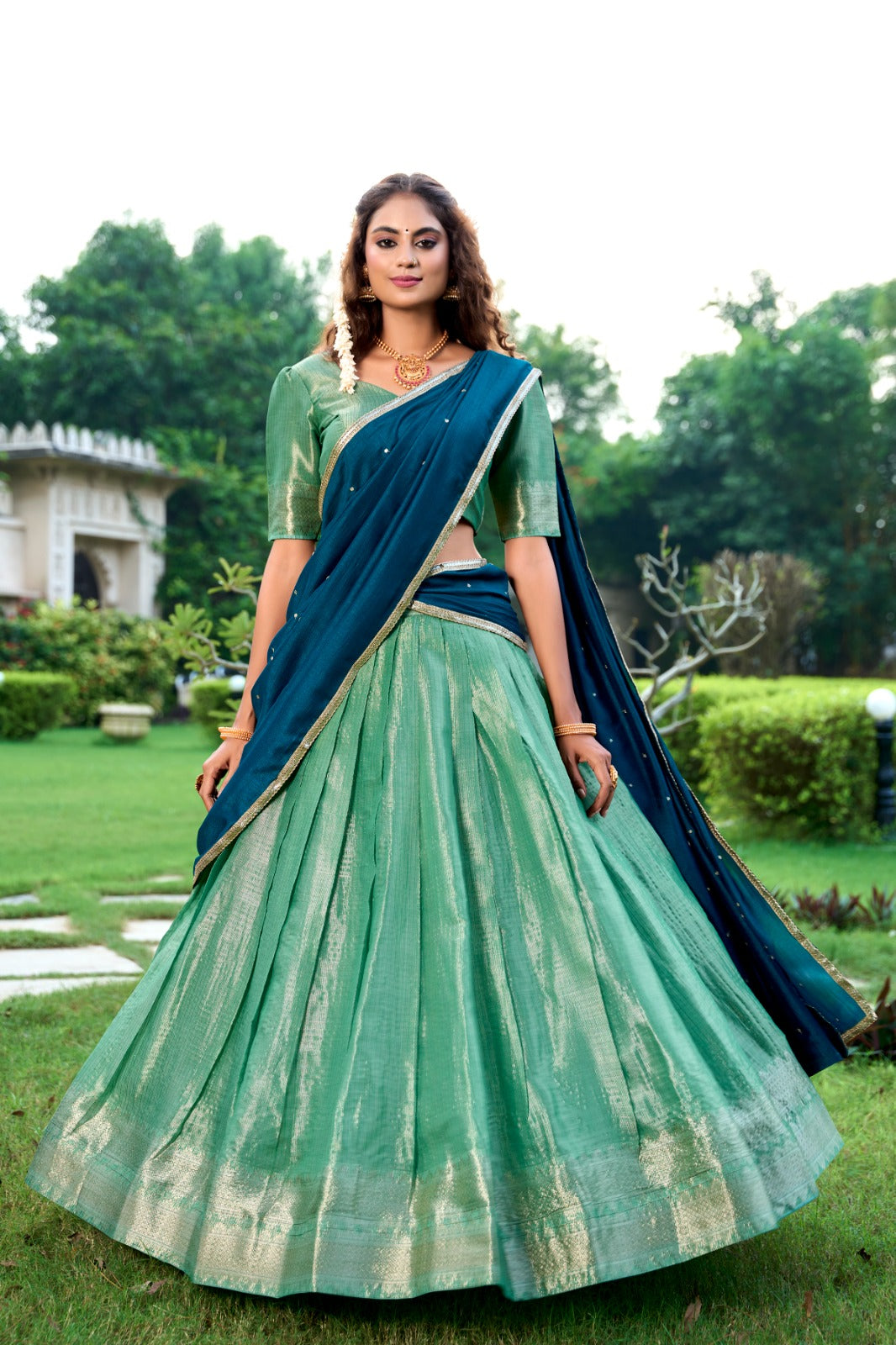 Womenline Pista Color Kanchipuram Lehenga Choli