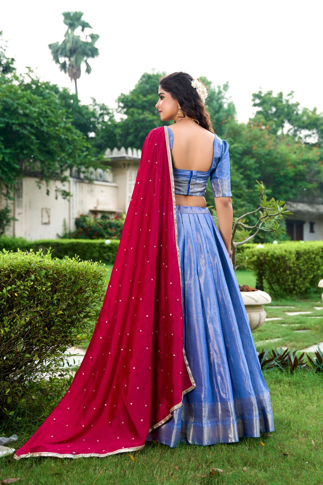 Womenline Royal blue Color Kanchipuram Lehenga Choli