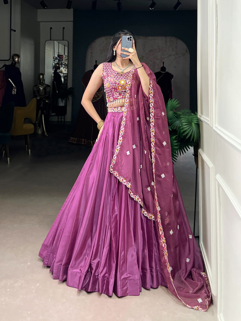 Womenline Mauve Pink Color Silk Crape Lehenga Choli