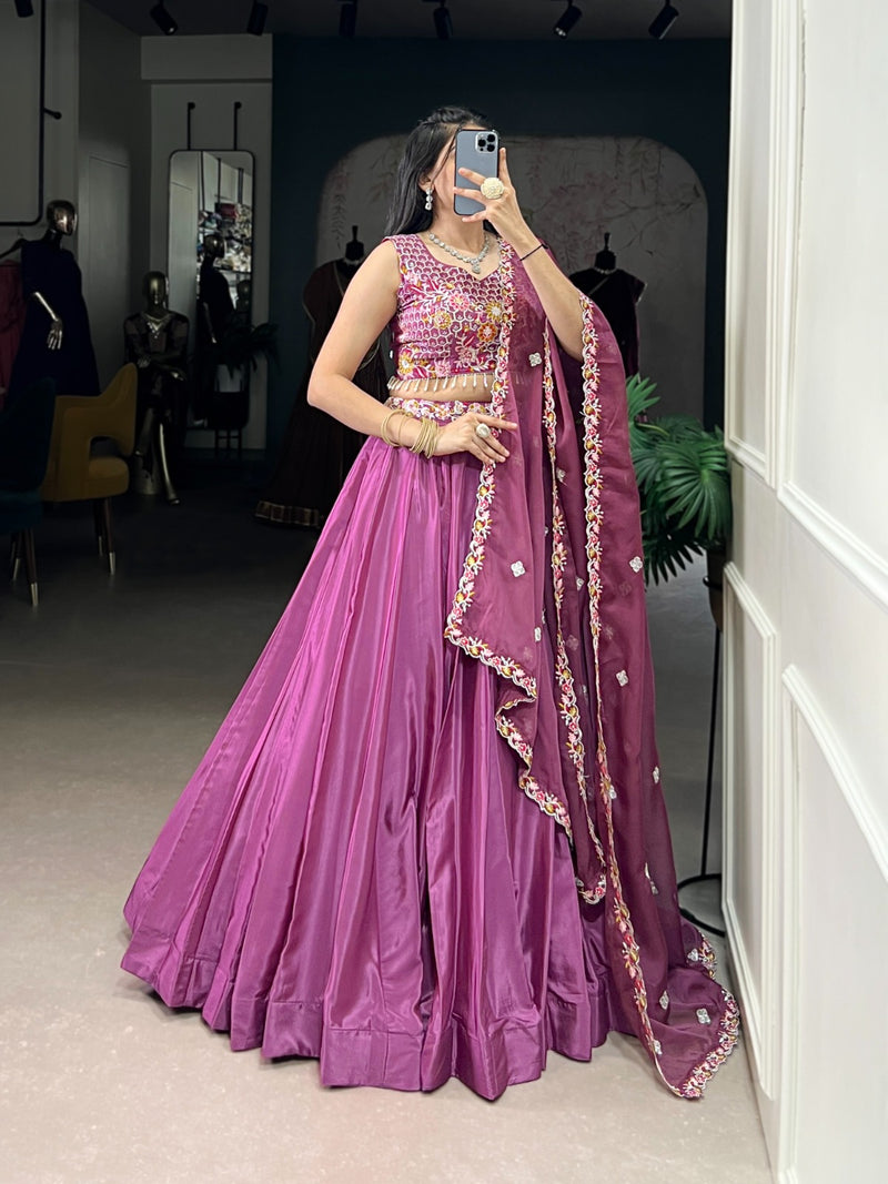 Womenline Mauve Pink Color Silk Crape Lehenga Choli