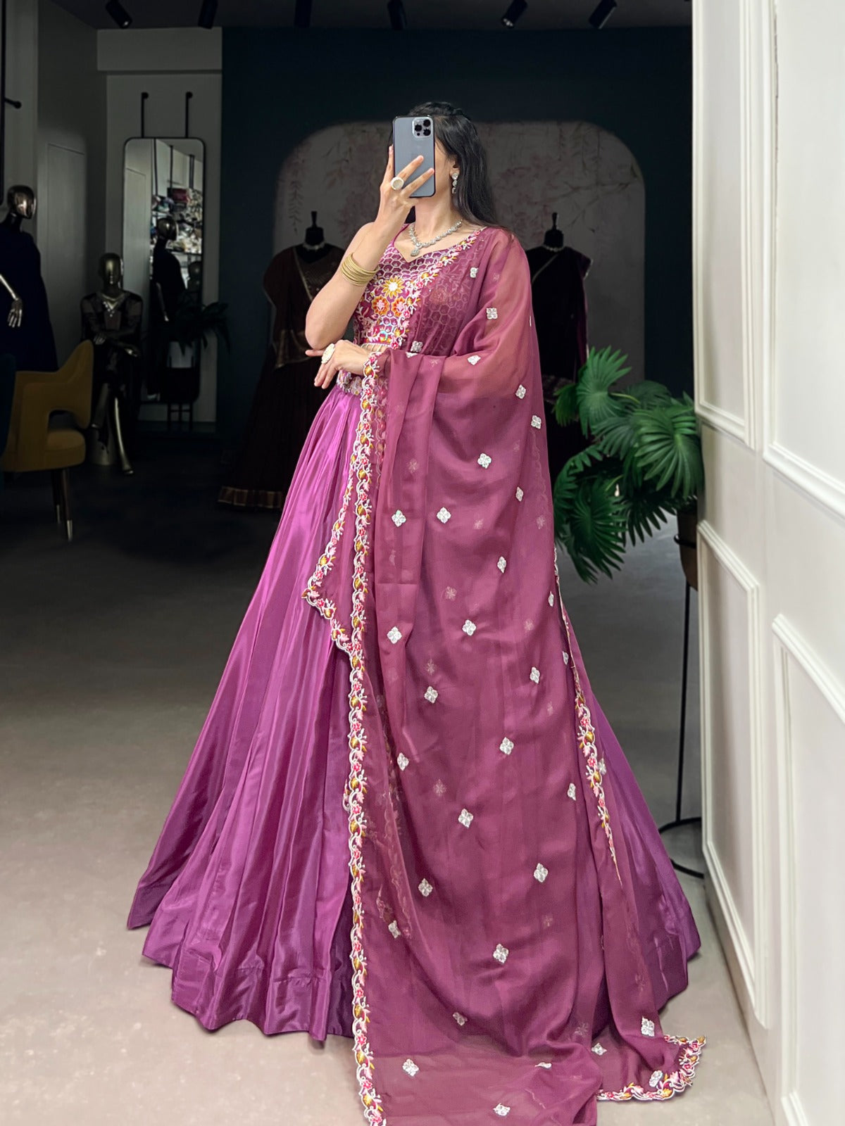 Womenline Mauve Pink Color Silk Crape Lehenga Choli