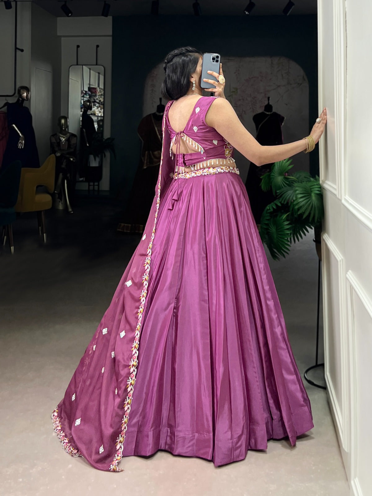 Womenline Mauve Pink Color Silk Crape Lehenga Choli