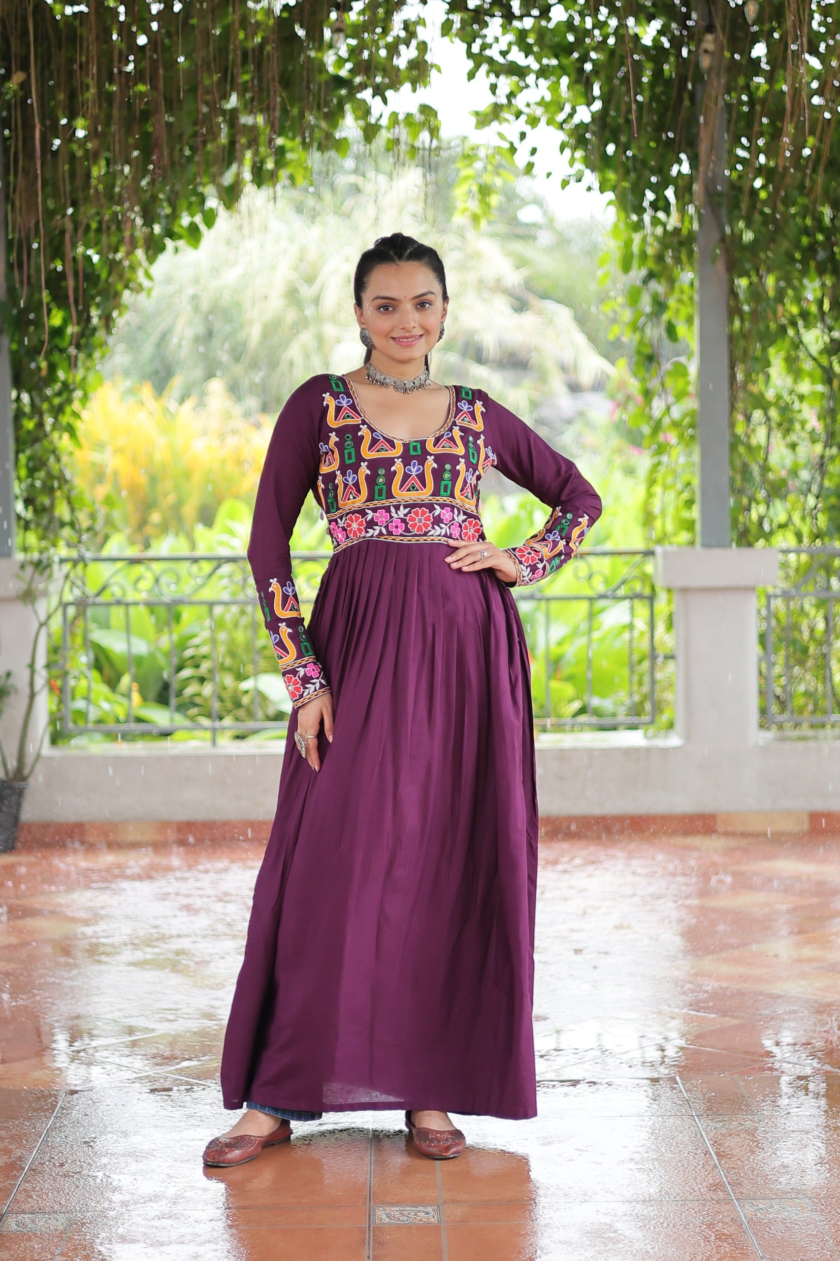 Womenline Wine Color Reyon Navratri Kurti