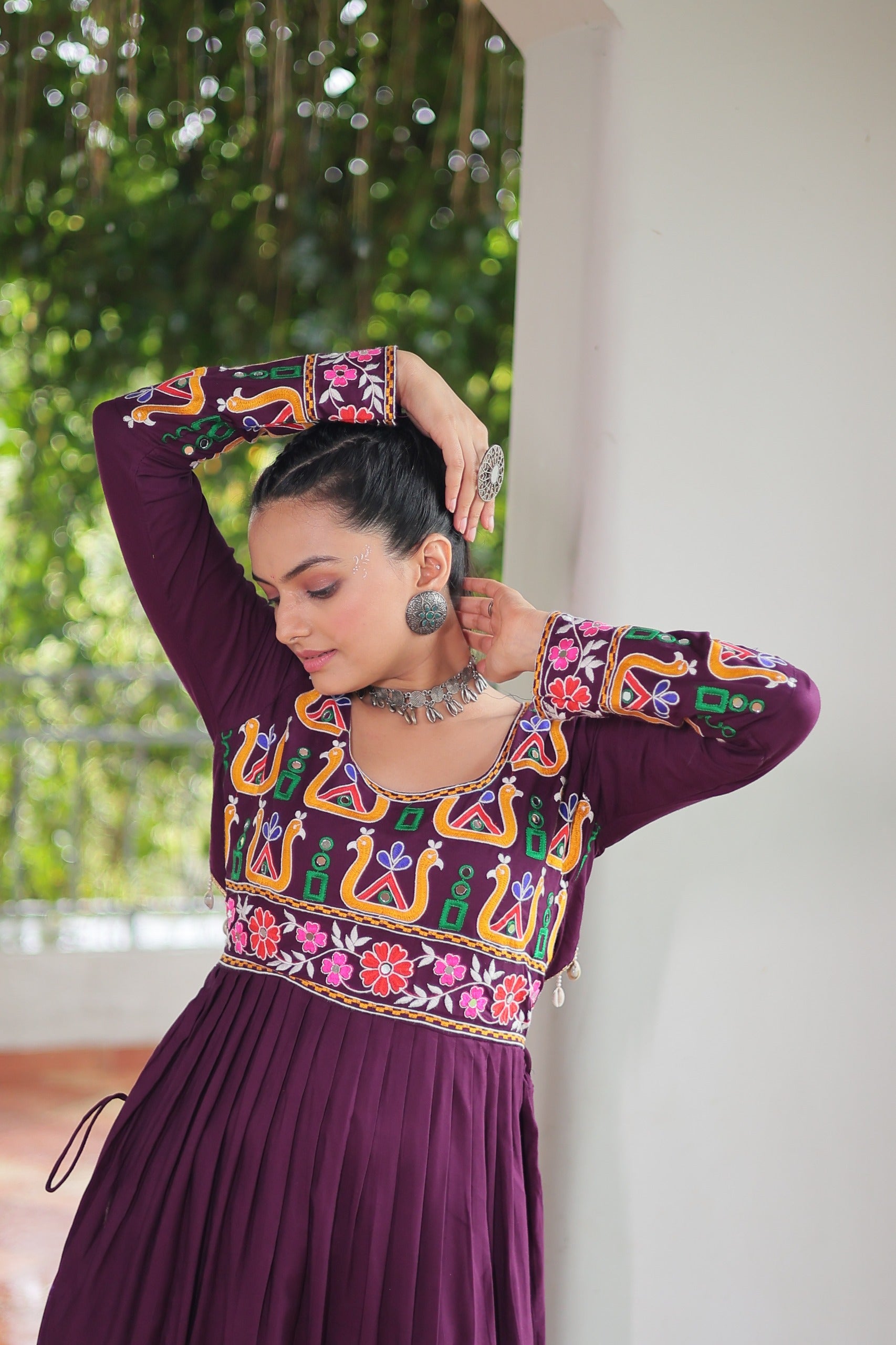 Womenline Wine Color Reyon Navratri Kurti