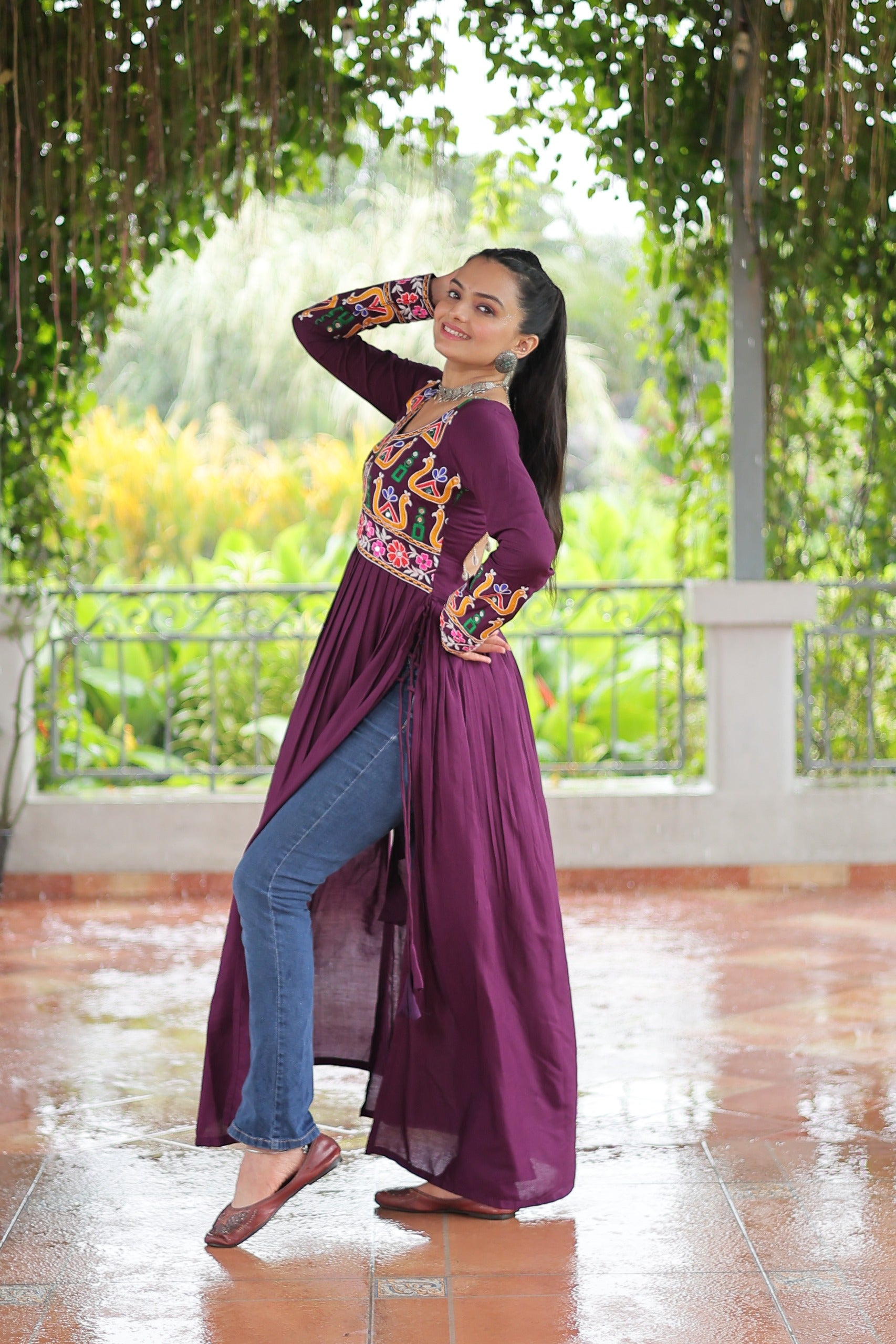 Womenline Wine Color Reyon Navratri Kurti