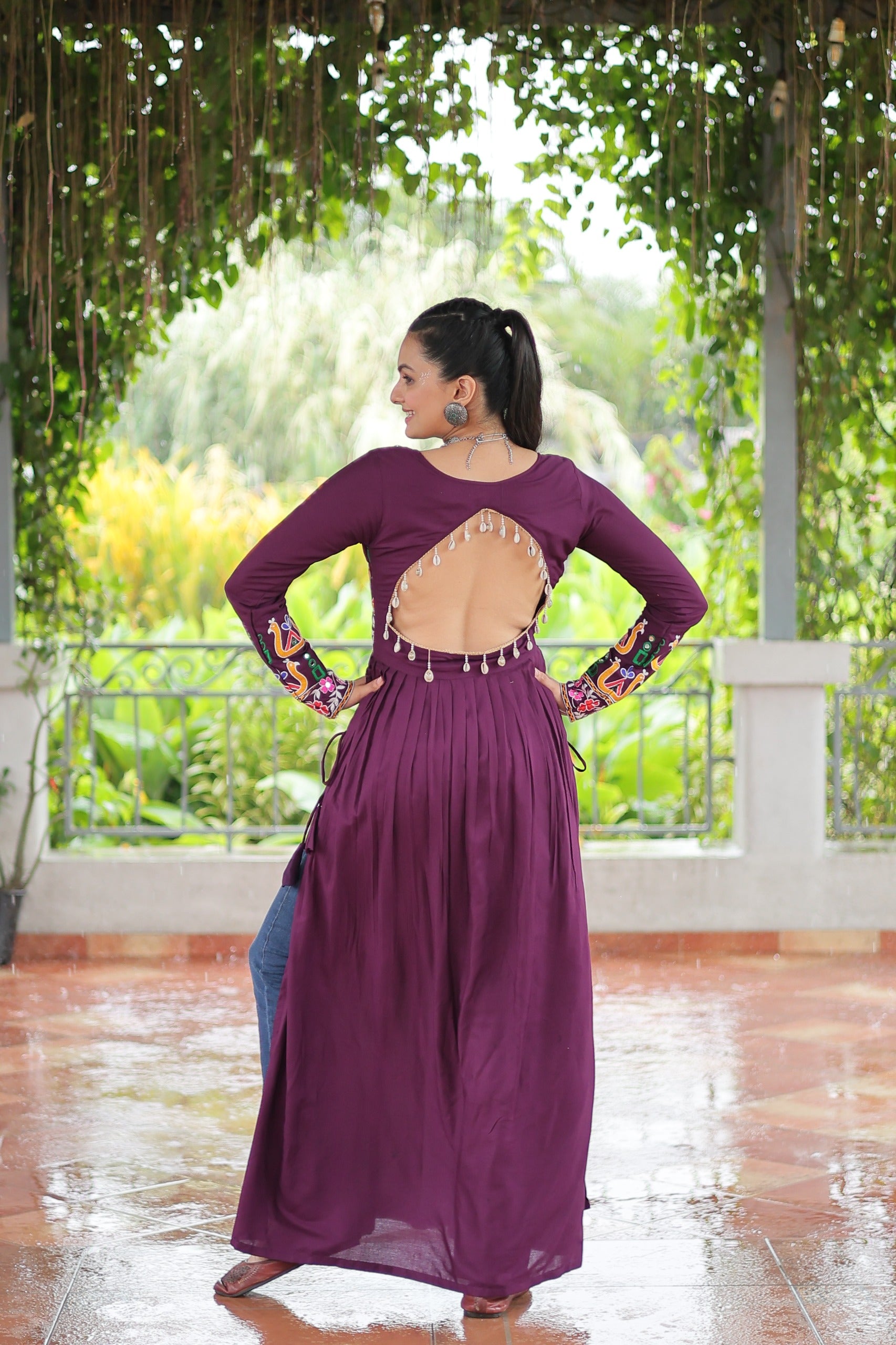 Womenline Wine Color Reyon Navratri Kurti