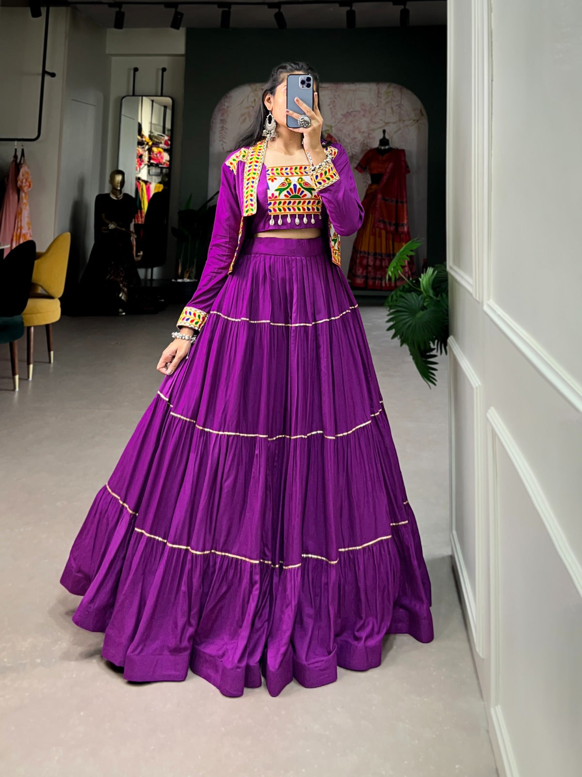 Womenline Purple Color Pure Rayon Gamthi Navratri Lehenga Choli