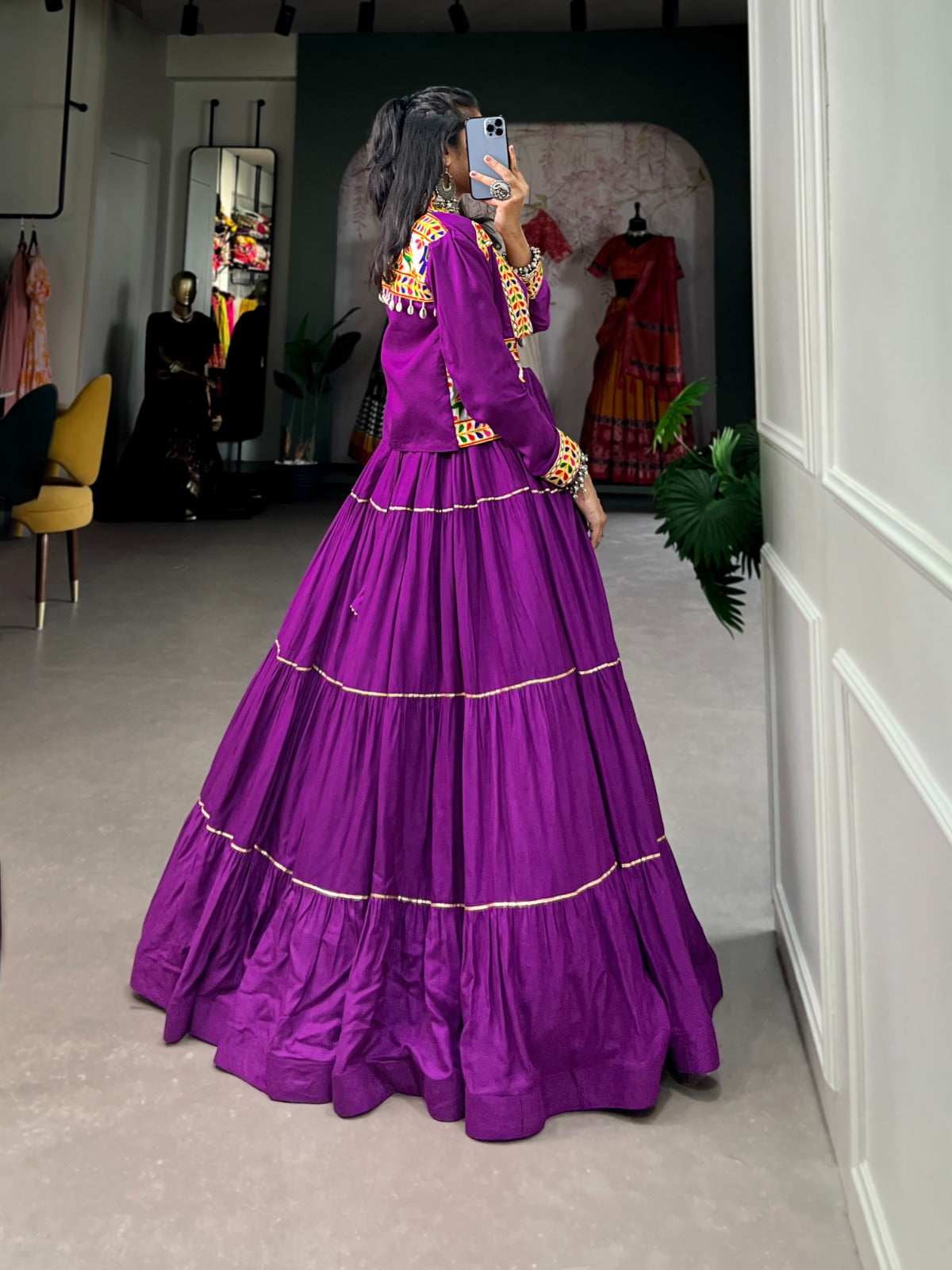 Womenline Purple Color Pure Rayon Gamthi Navratri Lehenga Choli