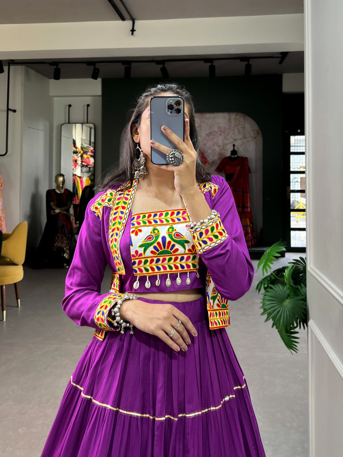 Womenline Purple Color Pure Rayon Gamthi Navratri Lehenga Choli