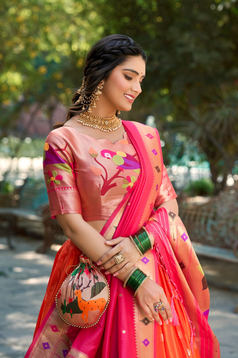 Womenline Orange Color Jacquard Silk Lehenga