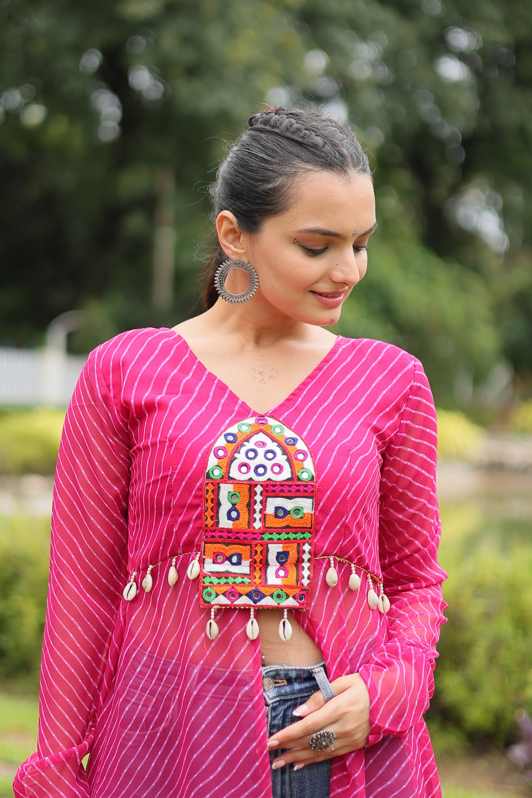 Womenline Pink Color Faux Georgette Navratri Kurti