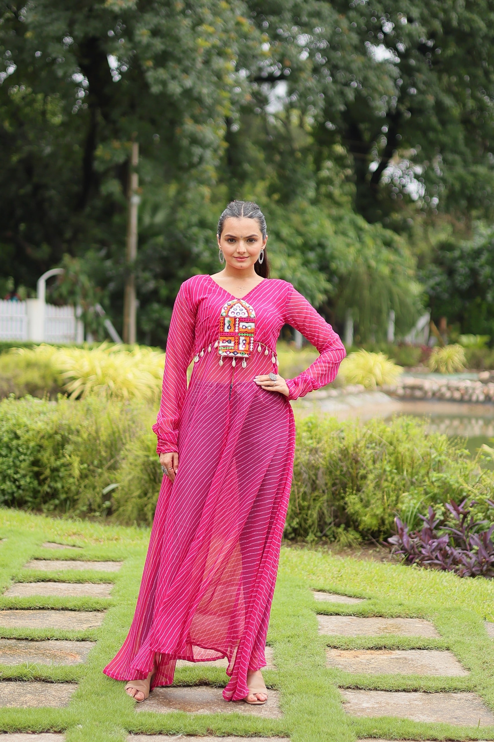 Womenline Pink Color Faux Georgette Navratri Kurti