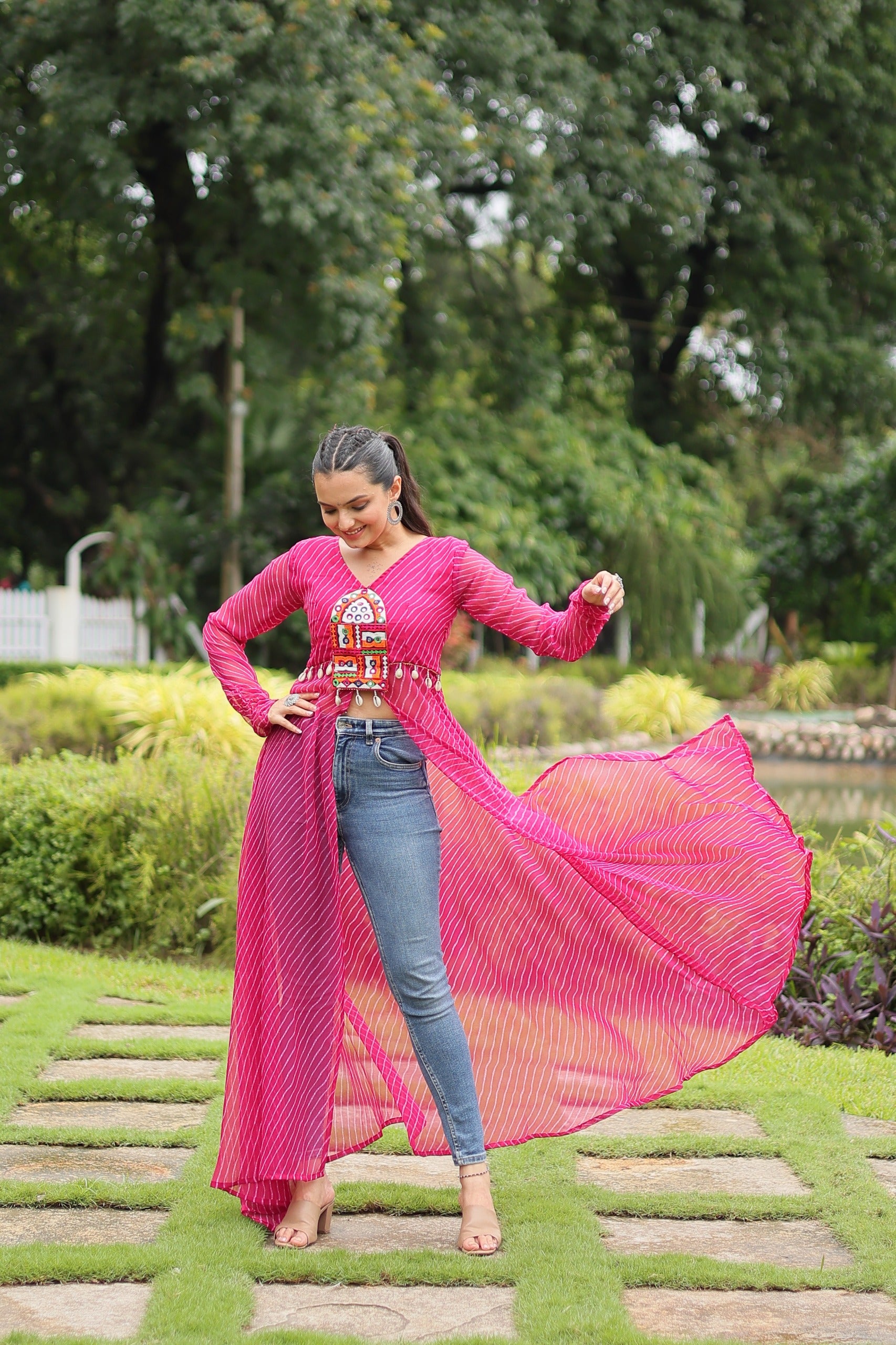 Womenline Pink Color Faux Georgette Navratri Kurti