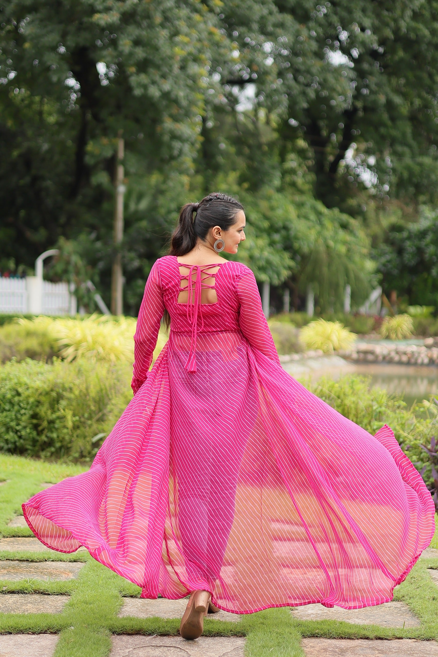 Womenline Pink Color Faux Georgette Navratri Kurti